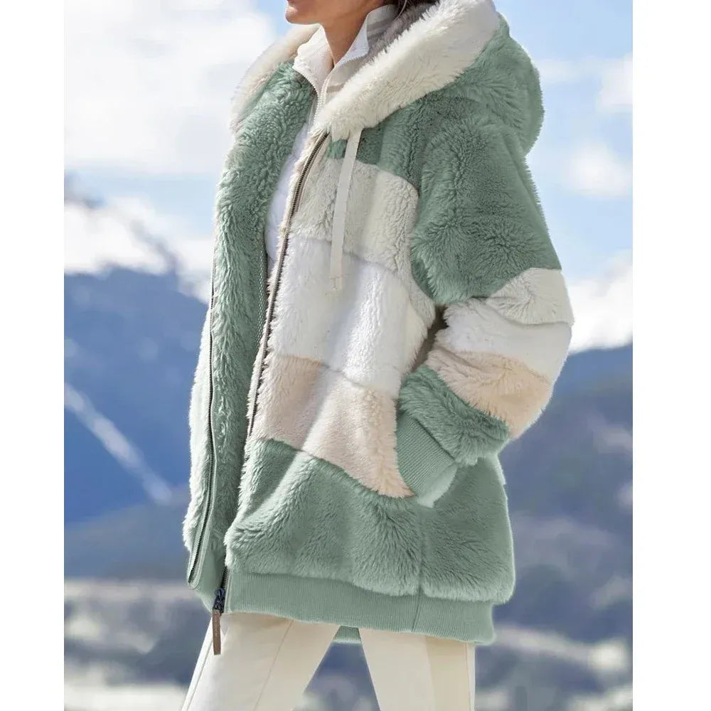 Chaquetón Mujer Peluche Rayas Cálido