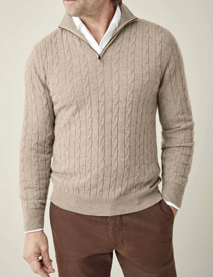 Suéter Hombre Cuello Alto Trenzado Cremallera