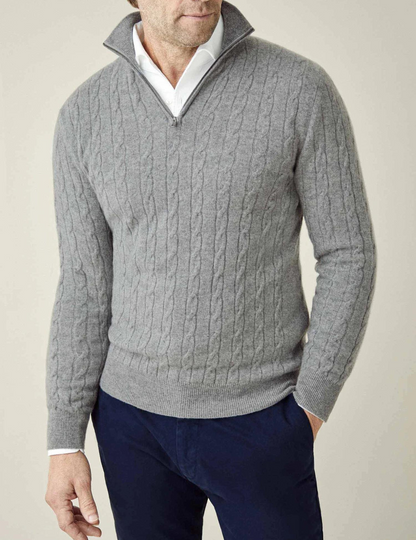 Suéter Hombre Cuello Alto Trenzado Cremallera