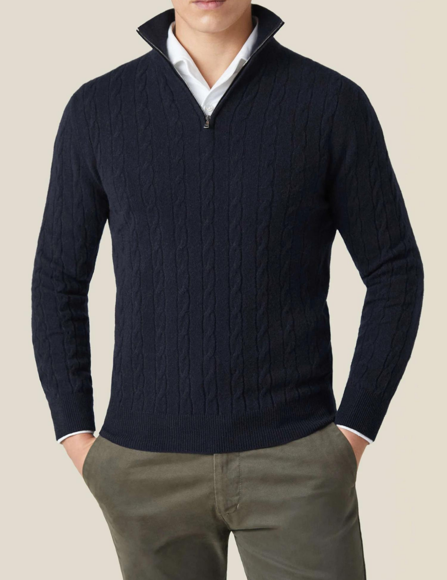 Suéter Hombre Cuello Alto Trenzado Cremallera