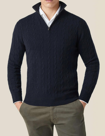 Suéter Hombre Cuello Alto Trenzado Cremallera