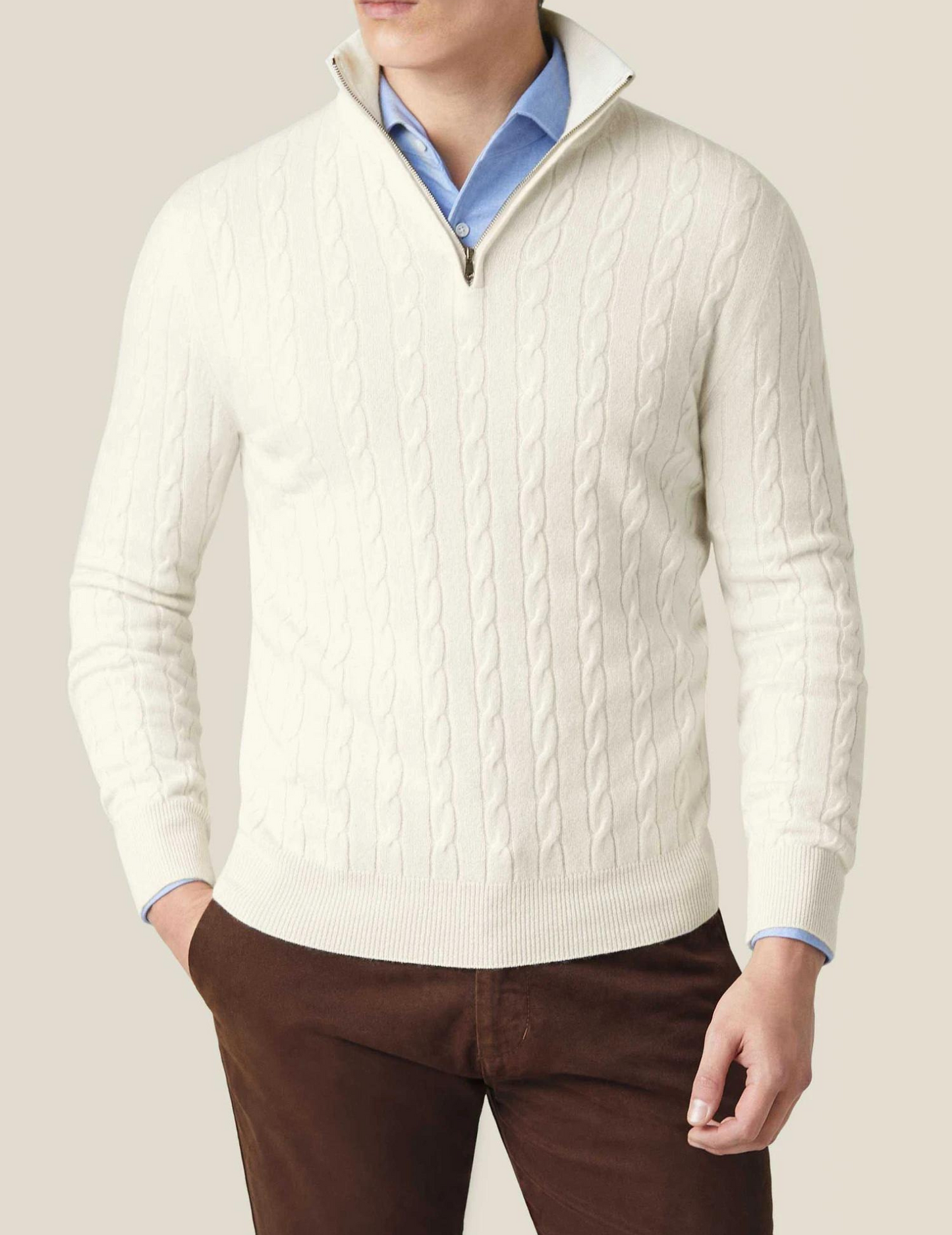 Suéter Hombre Cuello Alto Trenzado Cremallera