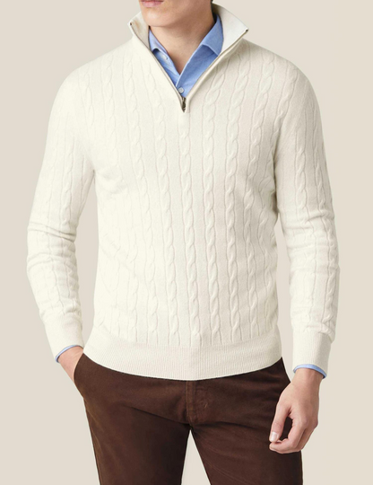 Suéter Hombre Cuello Alto Trenzado Cremallera