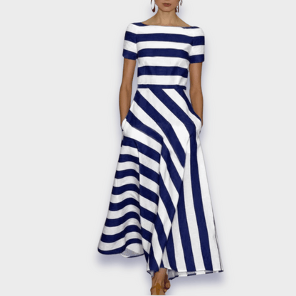 Vestido Rayas Mujer Escote Barco Elegante