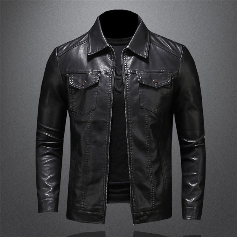Chaqueta Cuero Hombre Clásica Ajustada - Vestiria
