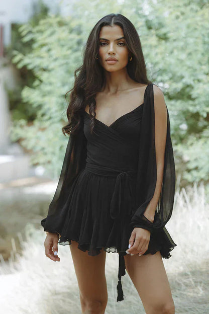 Vestido Valeria Elegante con Mangas Sueltas y Escote en Pico