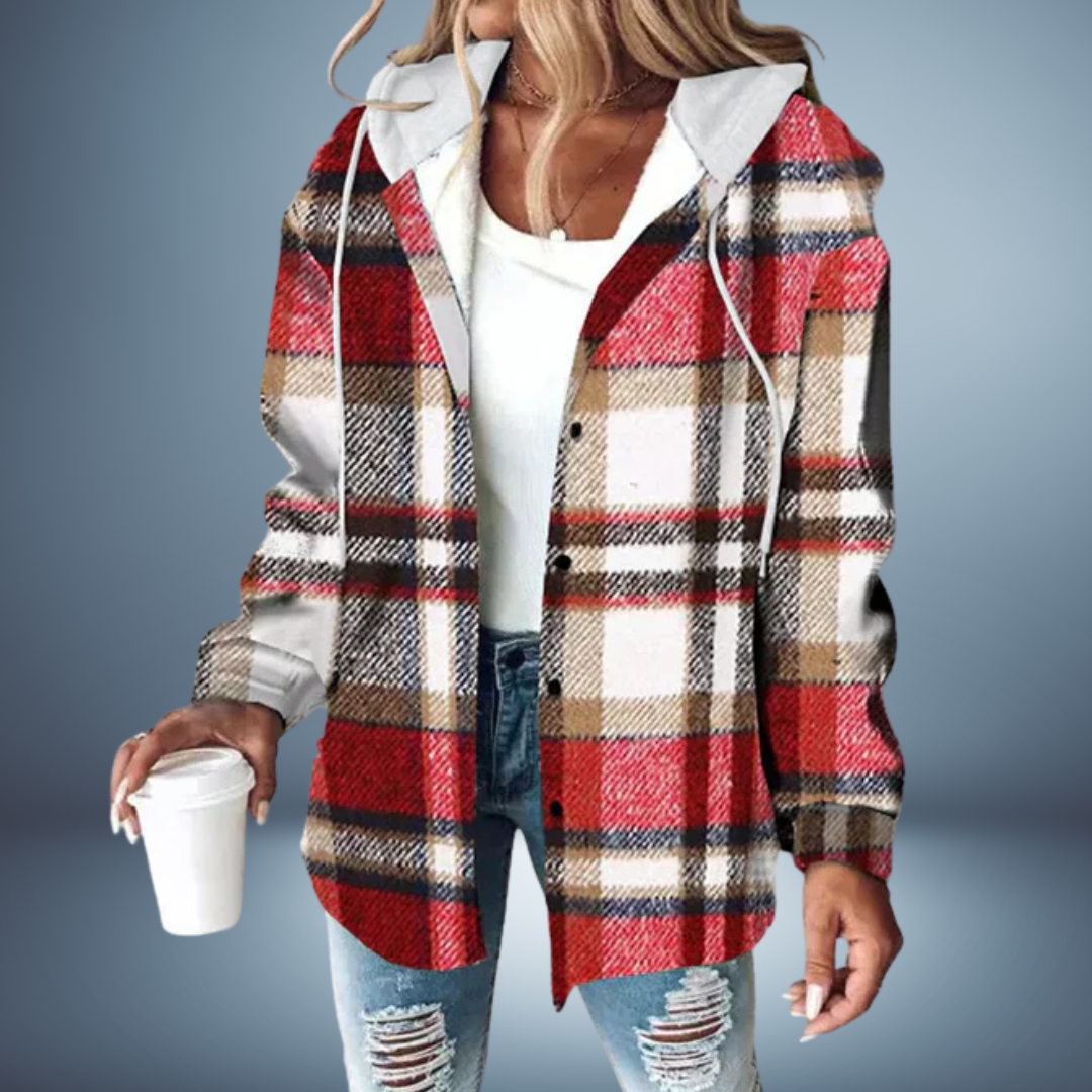 Chaqueta mujer cuadros con capucha casual