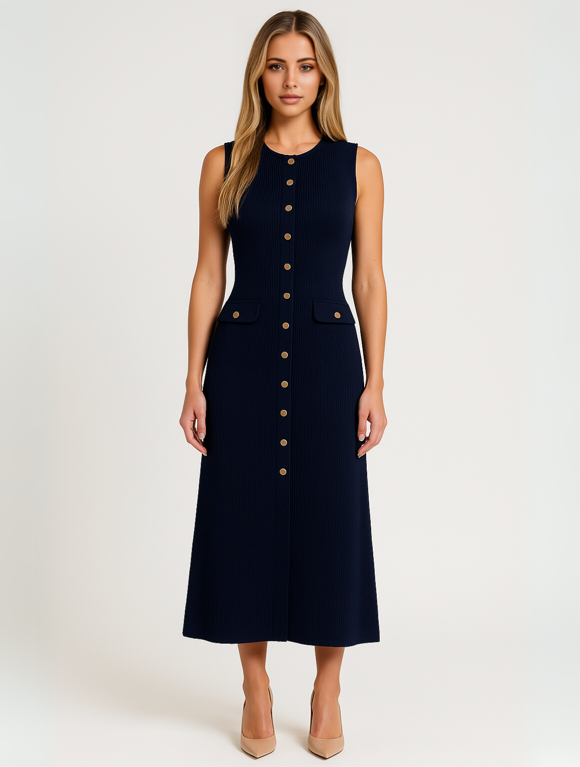 Vestido Midi Sencillo sin Mangas Moderno - Vestiria