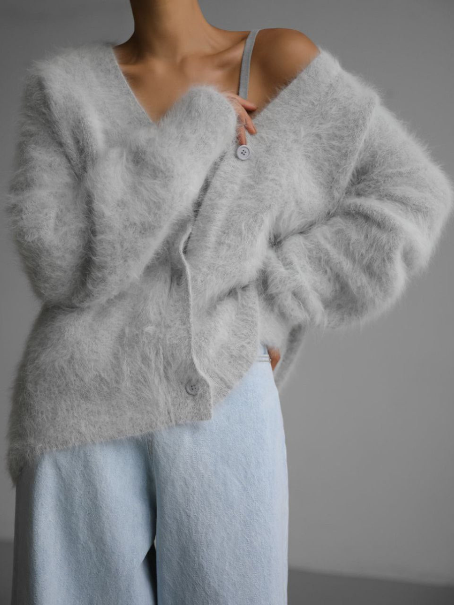 Cárdigan Mujer Elegante Cuello V Amplio