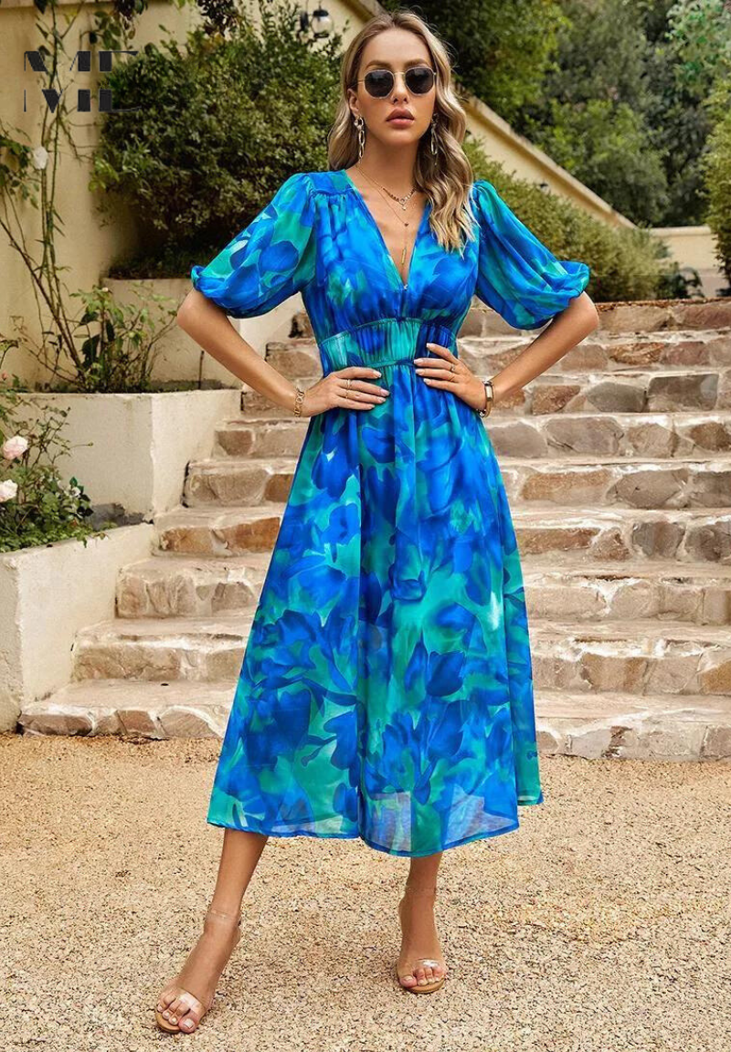 Vestido Mujer Midi Elegante Escote V