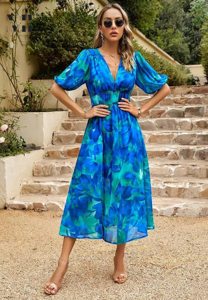 Vestido Mujer Midi Elegante Escote V