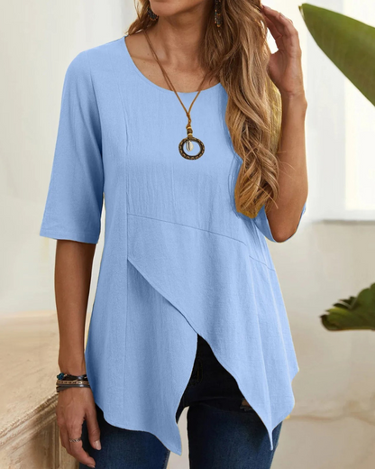 Blusa Mujer Relajada con Cuello Redondo