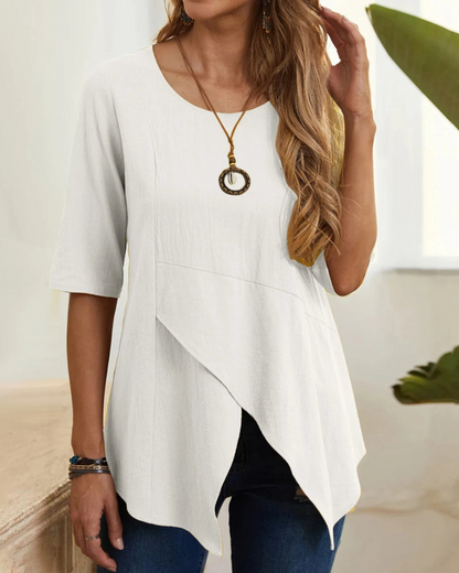 Blusa Mujer Relajada con Cuello Redondo