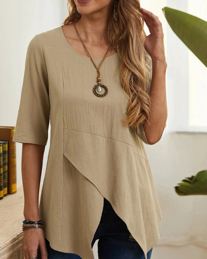 Blusa Mujer Relajada con Cuello Redondo - Vestiria