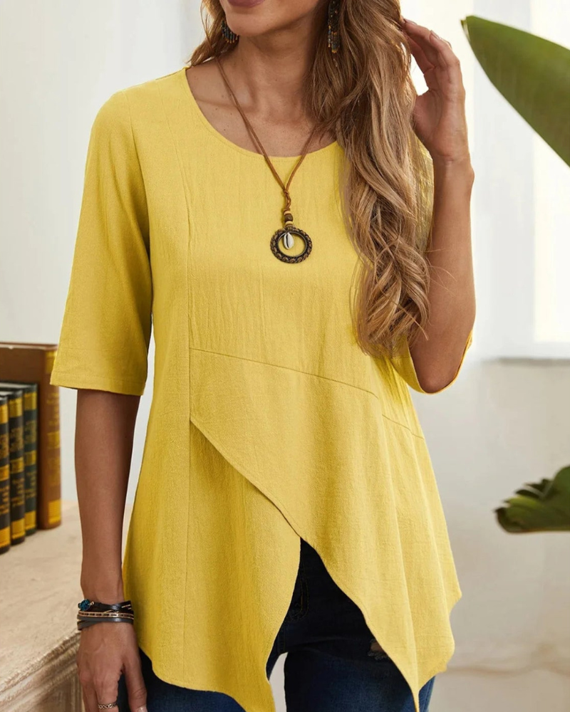 Blusa Mujer Relajada con Cuello Redondo