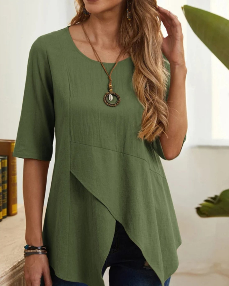 Blusa Mujer Relajada con Cuello Redondo