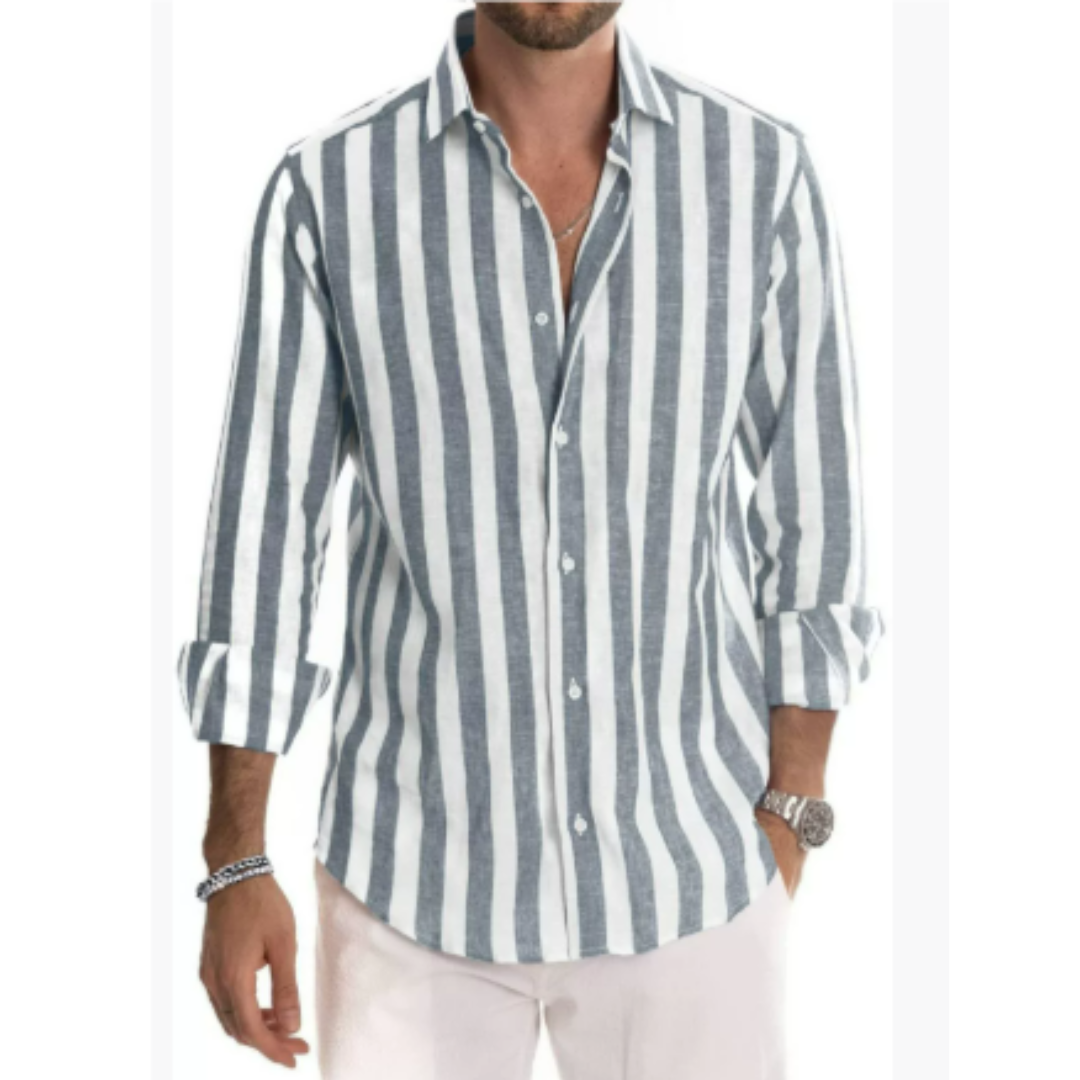 Camisa Larga Rayada Cuello Clásico