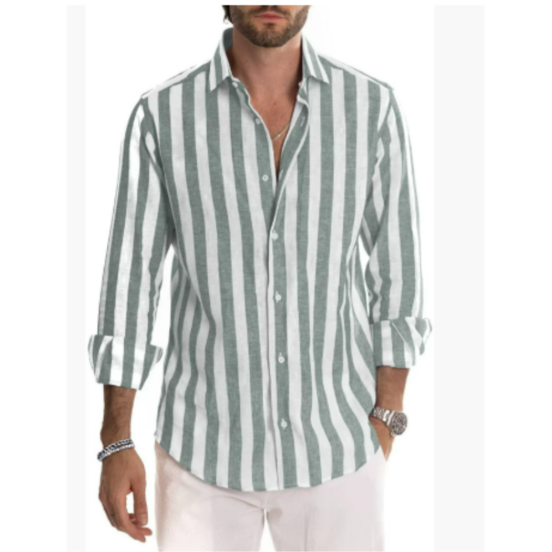 Camisa Larga Rayada Cuello Clásico
