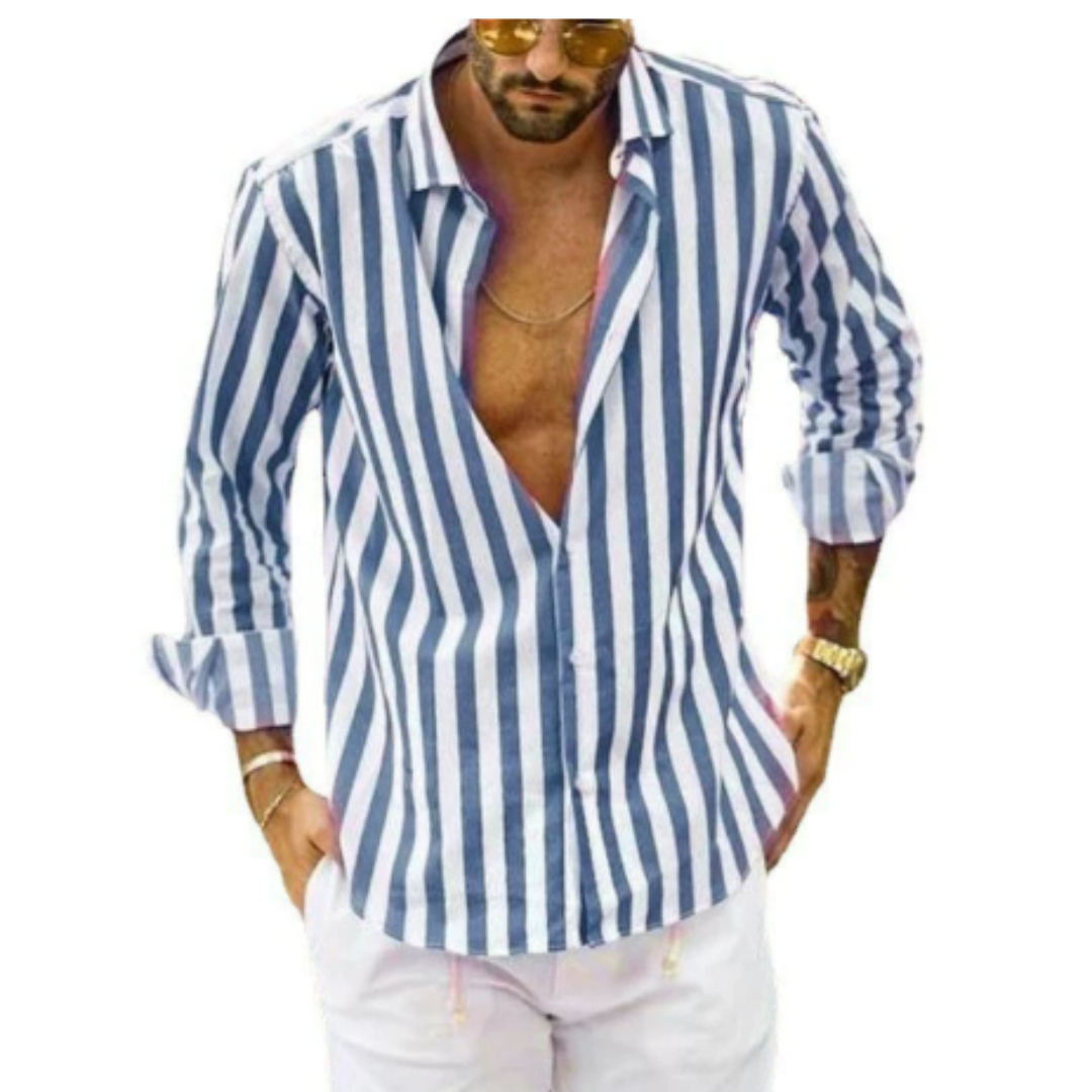 Camisa Larga Rayada Cuello Clásico