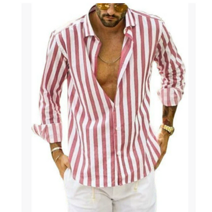 Camisa Larga Rayada Cuello Clásico