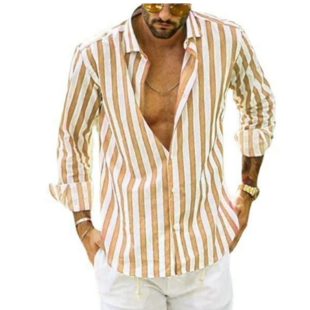 Camisa Larga Rayada Cuello Clásico