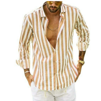 Camisa Larga Rayada Cuello Clásico