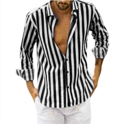 Camisa Larga Rayada Cuello Clásico - Vestiria