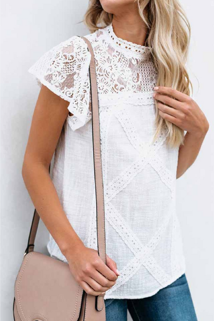 Blusa de encaje elegante manga corta - Vestiria