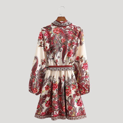 Vestido Corto Cachemir Cinturado Elegante