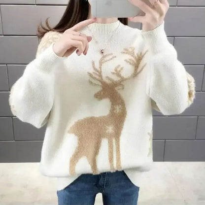 Sudadera Navidad Grande con Estampa de Ciervos para Mujer