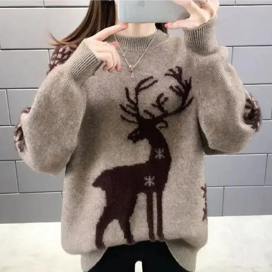 Sudadera Navidad Grande con Estampa de Ciervos para Mujer
