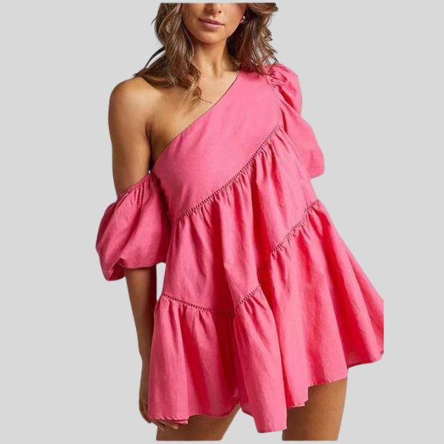 Vestido Corto Asimétrico con Volantes Femino