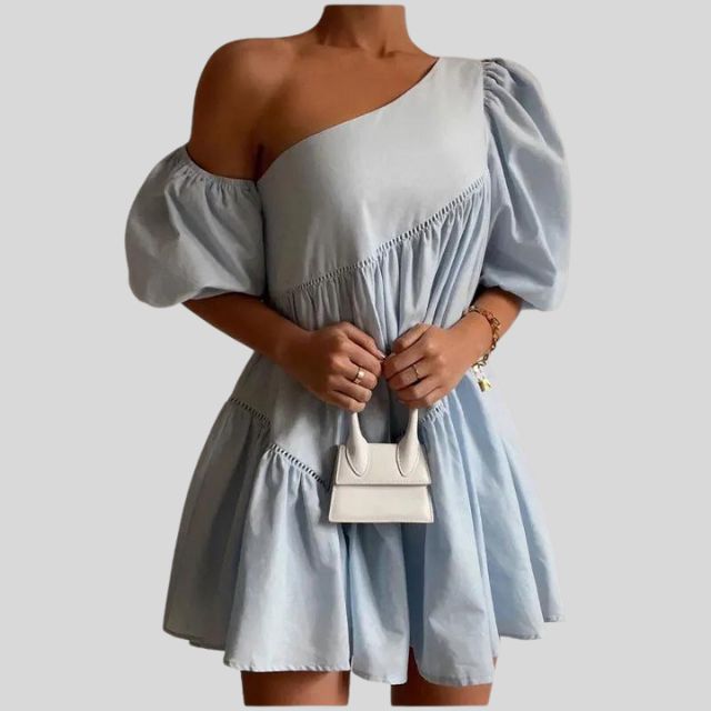 Vestido Corto Asimétrico con Volantes Femino
