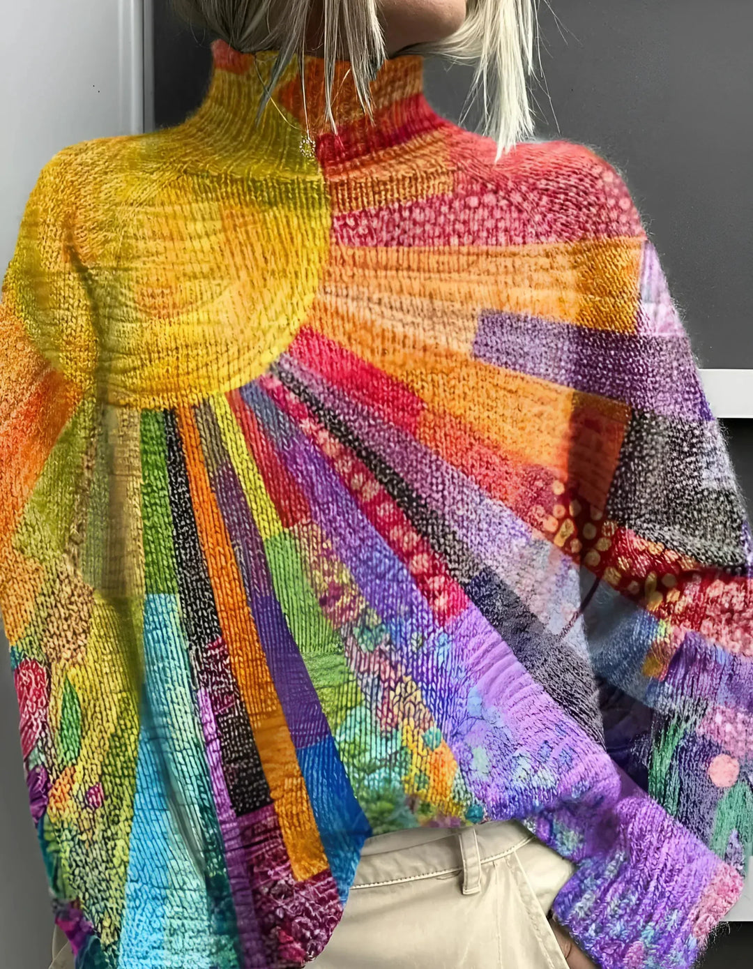 Sudadera Mujer Estampada Cuello Alto Colorida - Vestiria