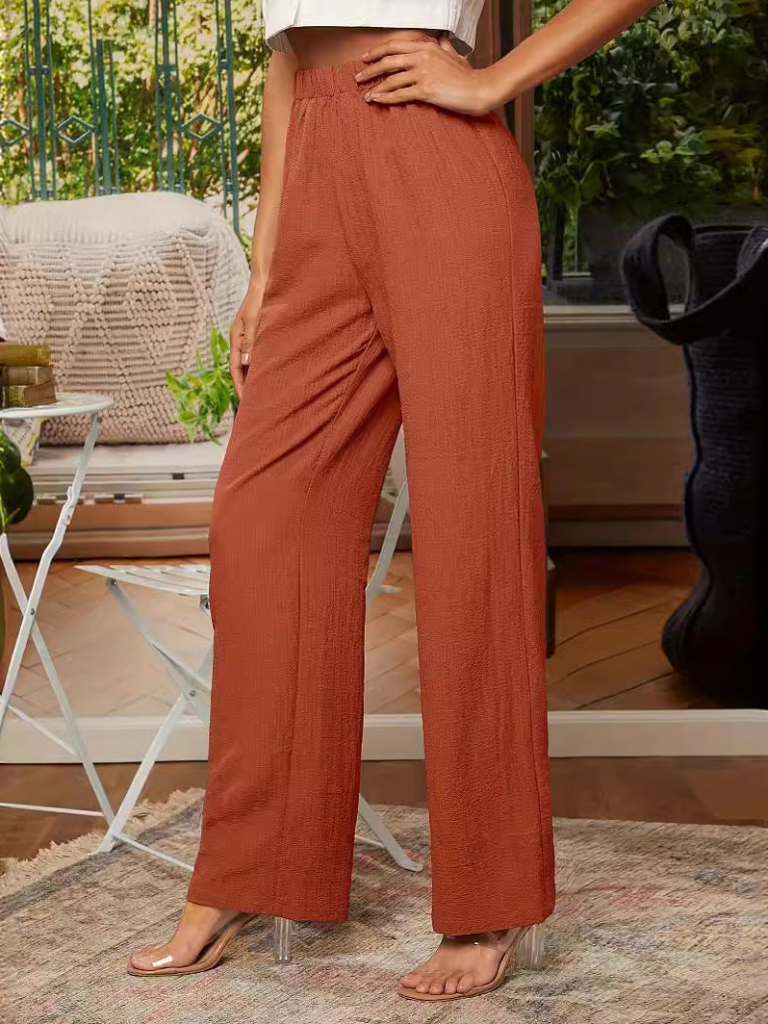 Pantalón Recto Cómodo Cintura Elástica