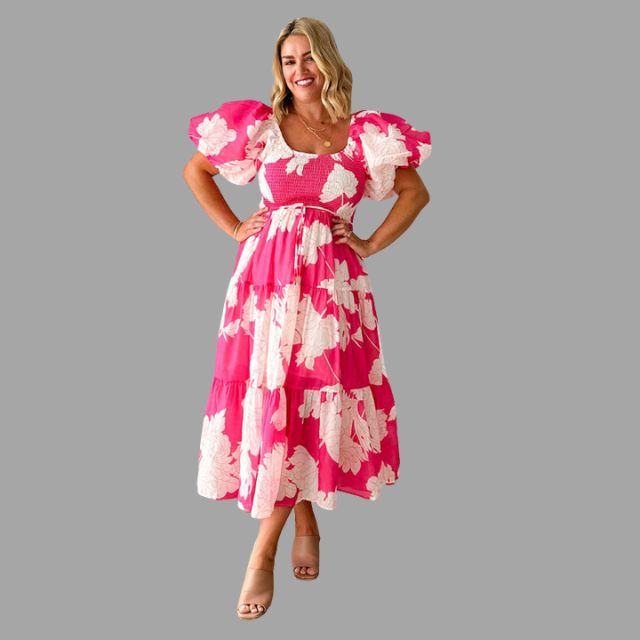 Vestido Florado con Volantes Elegante - Vestiria