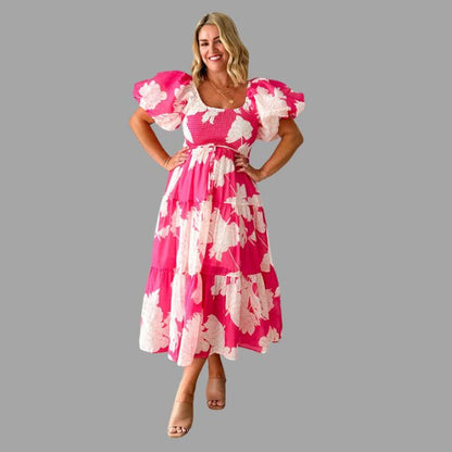 Vestido Florado con Volantes Elegante - Vestiria