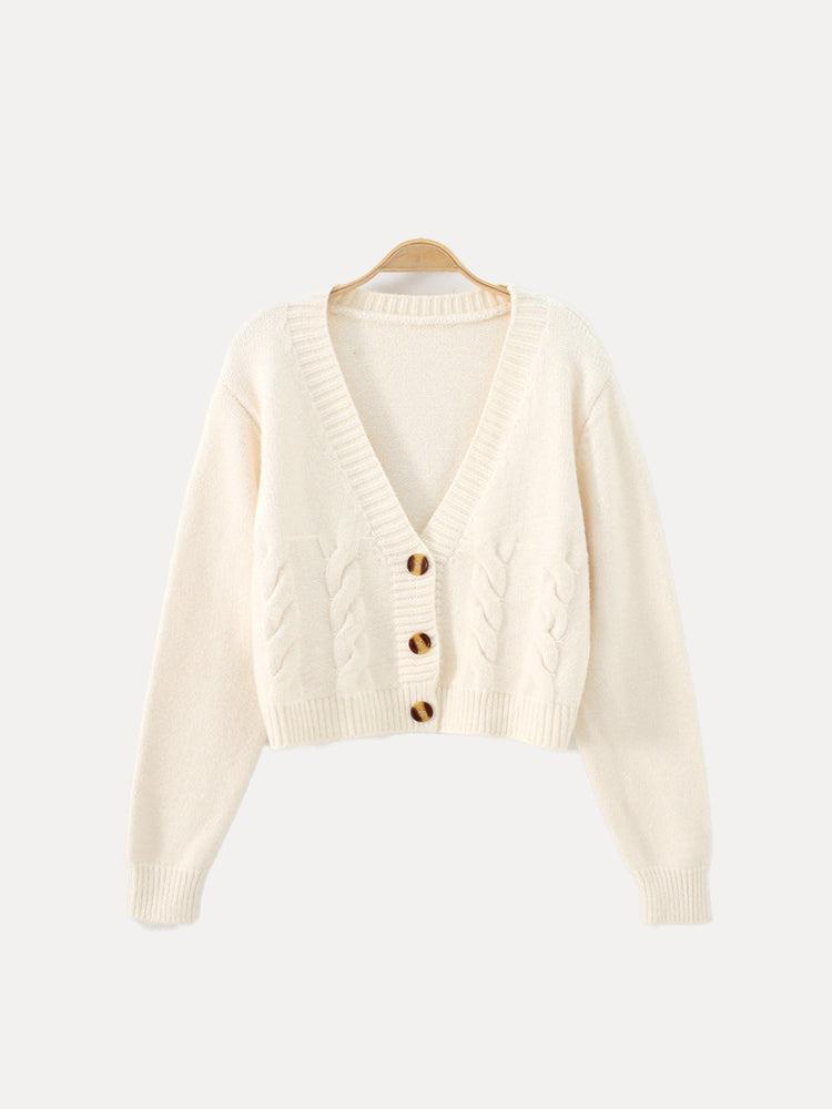 Cárdigan Corto Invierno Mujer Botones Cálido