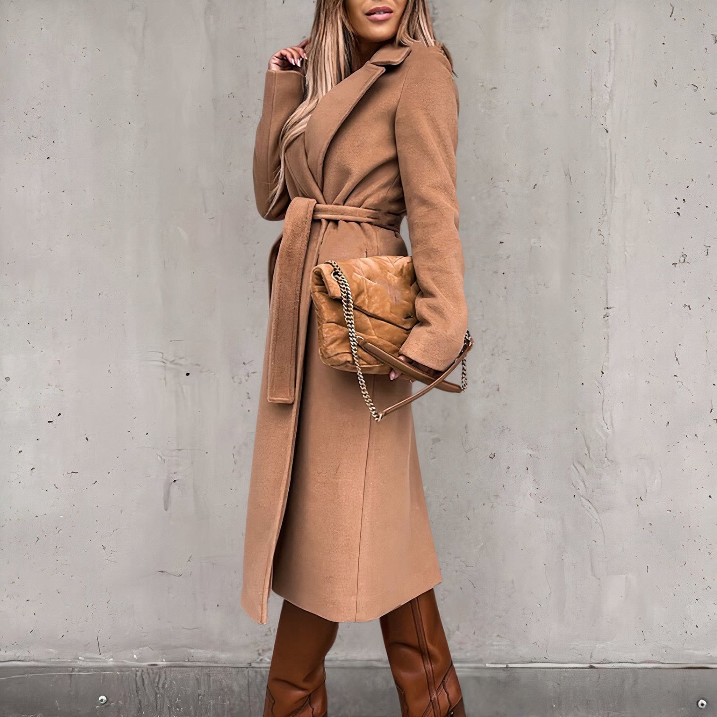 Chaquetón de lana cálido con cinturón ajustable mujer