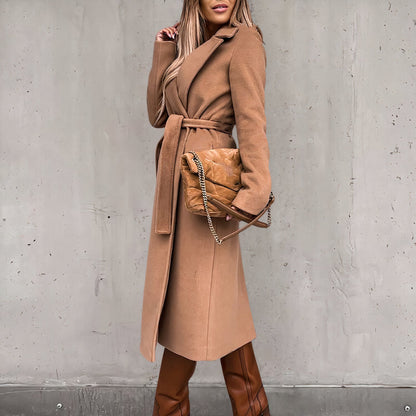Abrigo Lana Cinturón Mujer Elegante Invierno