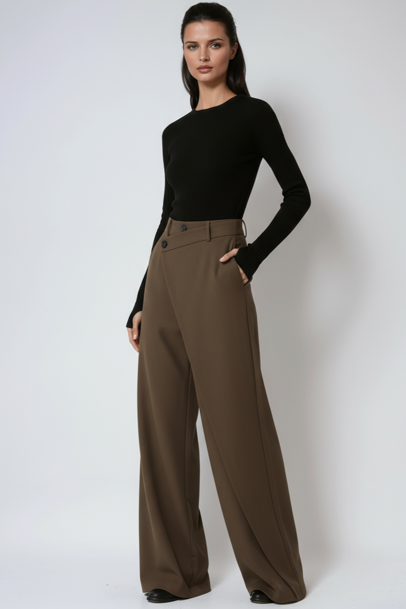 Pantalón mujer ancho cómodo cruzado negro