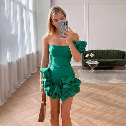 Vestido Asimétrico con Volantes Feminino