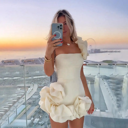Vestido Asimétrico con Volantes Feminino
