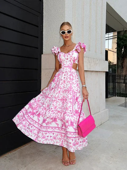 Vestido Largo Floral Rosa Mujer