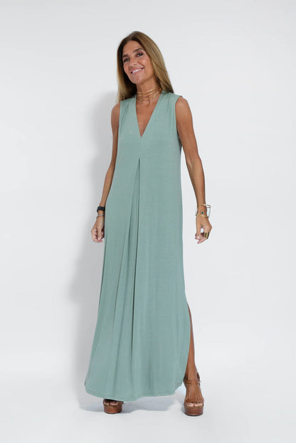 Vestido Elegante Largo Cuello Pico