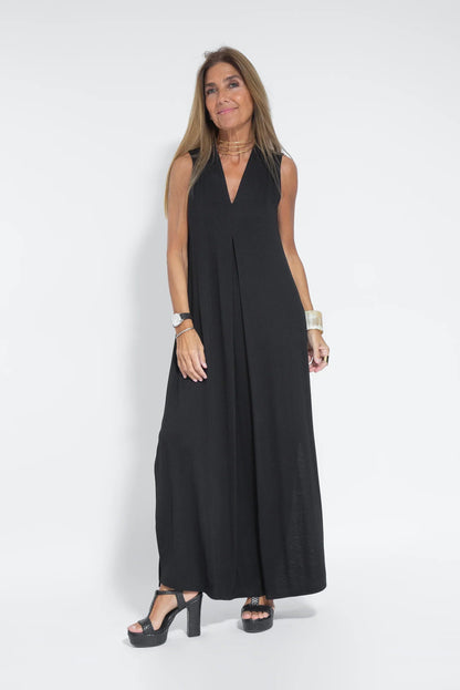 Vestido Elegante Largo Cuello Pico