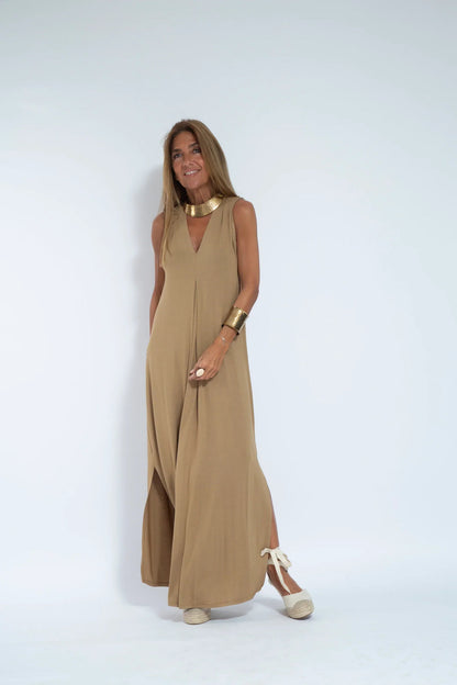 Vestido Elegante Largo Cuello Pico