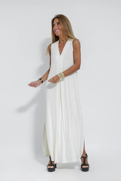 Vestido Elegante Largo Cuello Pico