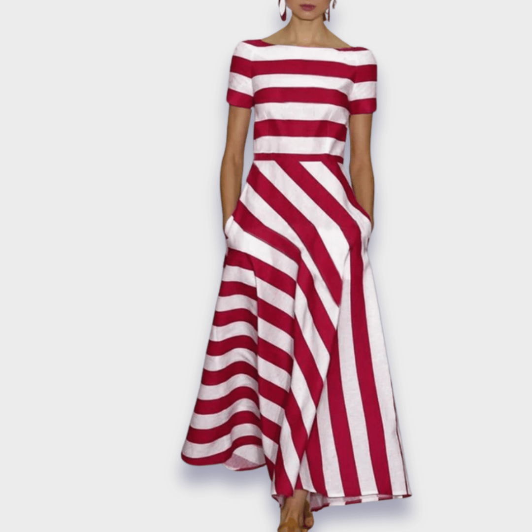 Vestido Rayas Mujer Escote Barco Elegante - Vestiria