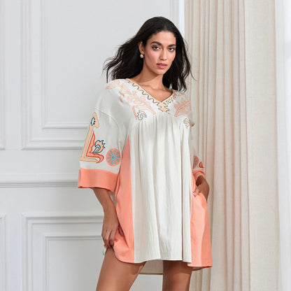 Vestido Túnica Mujer Escote V Florales Elegante